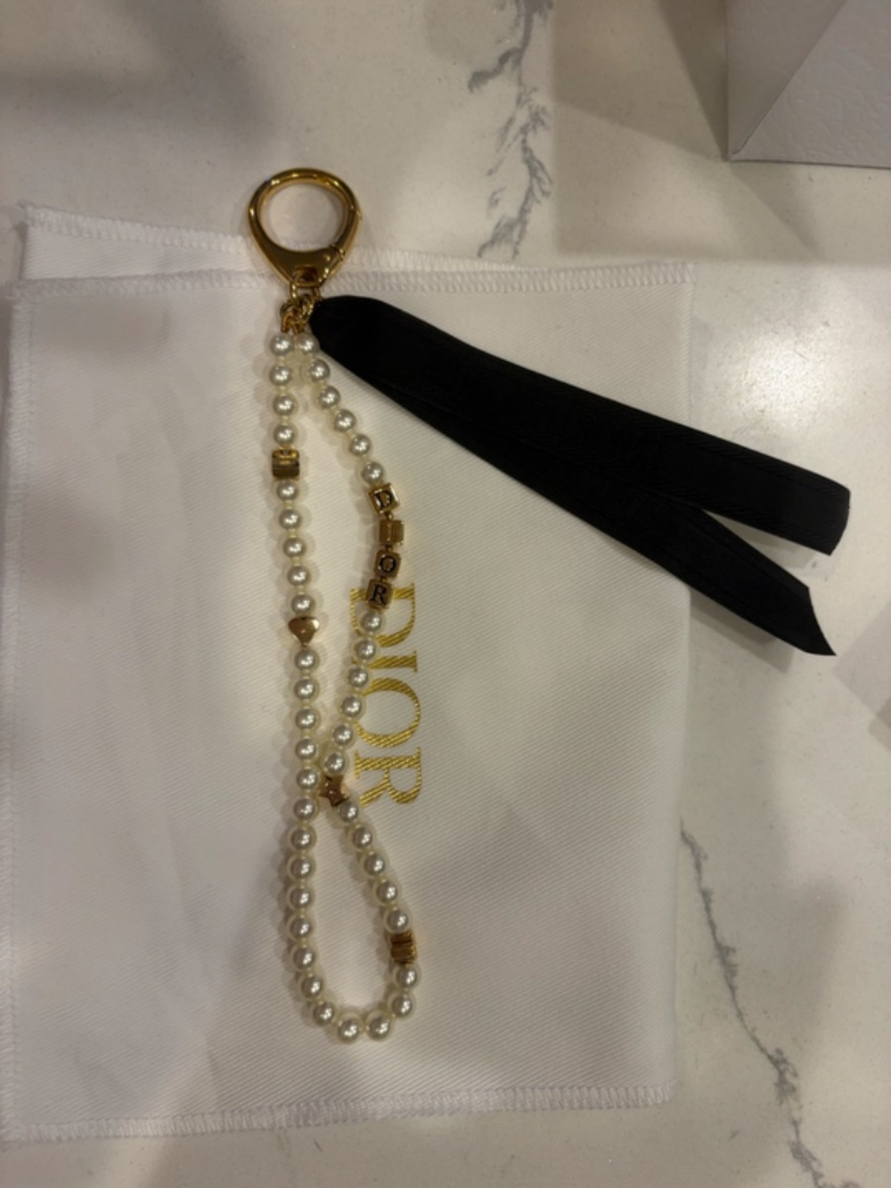 Dior D-Dice Bag Charm Gold Finish Metal, Black Lacquer, White resin pearls - Picture 3 of 3